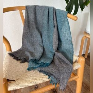 Furla 100% Cashmere Scarf /Shawl in Teal & Gray